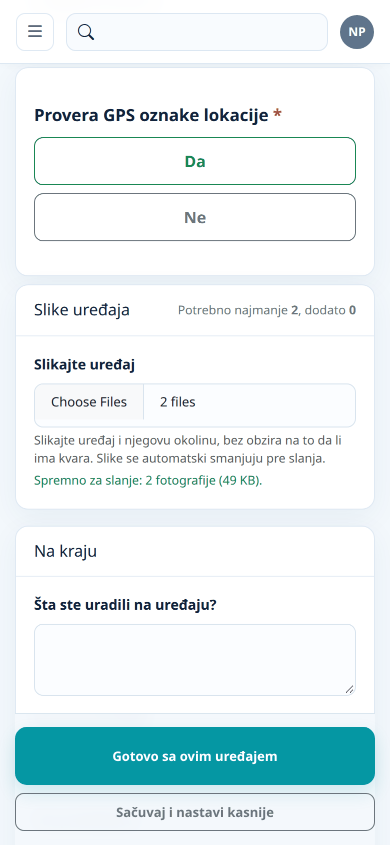 Dugmad na dnu kontrolne liste