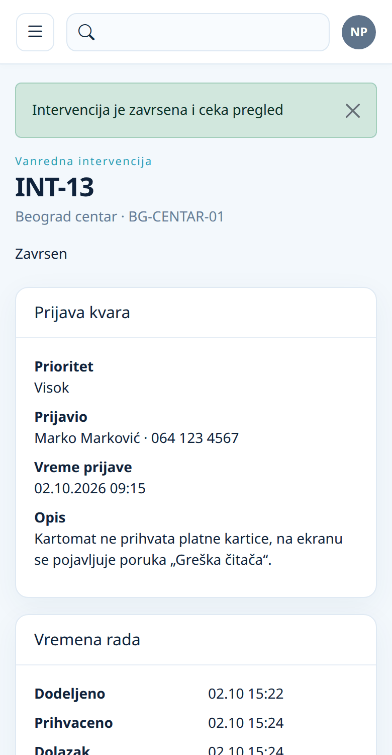 Završena intervencija čeka pregled