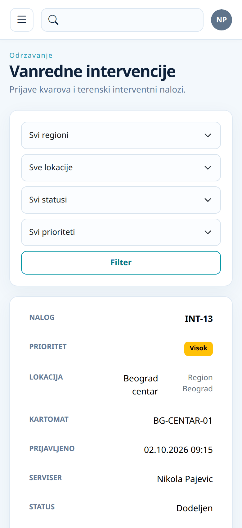 Spisak intervencija na telefonu