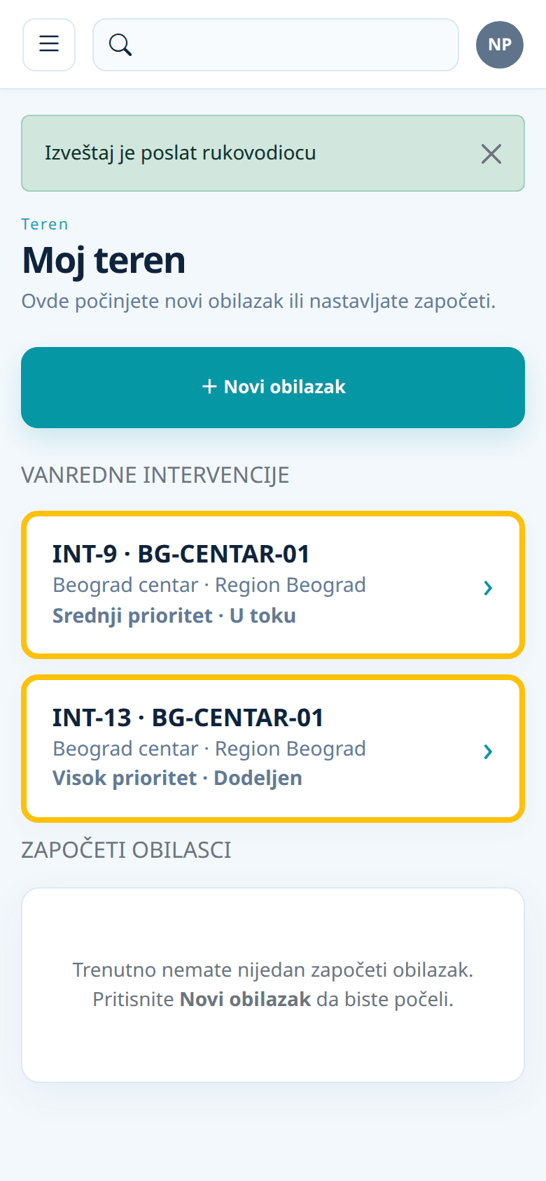 Potvrda da je izveštaj poslat